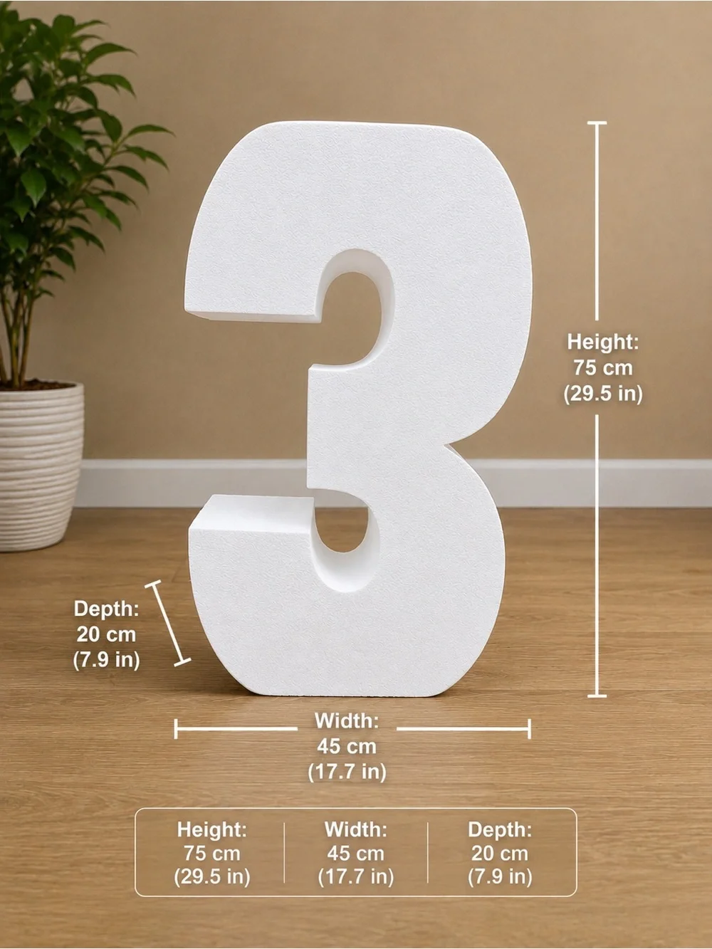 Large Decorative Foam Numbers 3/ 30” Tall Event Props